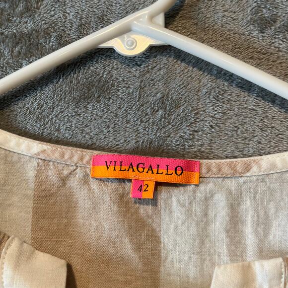 Vilagallo Women’s Cotton Linen Blend Dress Size 42 (Medium) Blue Tan White - Picture 3 of 6